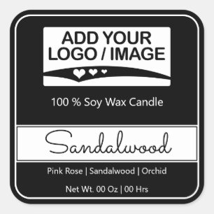 Modern Square Border Simple White Black Logo Image Square Sticker