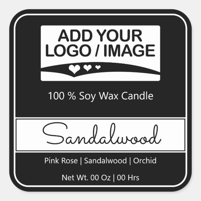 Modern Square Border Simple White Black Logo Image Sticker (Front)