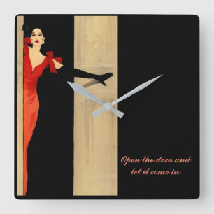 Modern square clock with proverb