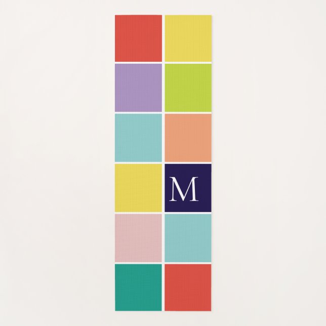 Modern square colour block monogram yoga mat (Front)