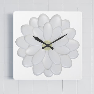 Modern Square Daisy White Clock