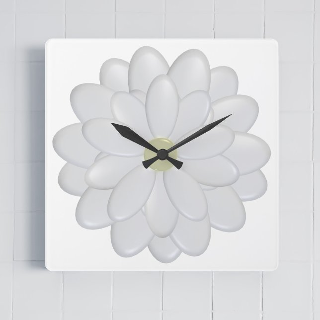 Modern Square Daisy White Clock (A large white daisy square clock just for you)