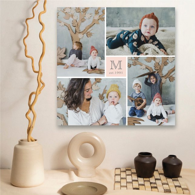 Modern Square Family Monogram Photo Collage Canvas (Modern Square Family Monogram 4 Photo Collage Canvas @ fat_fa_tin)