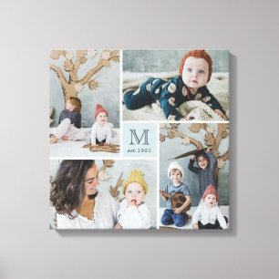 Modern Square Family Monogram Photo Collage Canvas Print