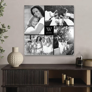 Modern Square Family Monogram Photo Collage Canvas Print