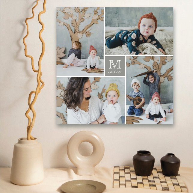 Modern Square Family Monogram Photo Collage Canvas Print (Modern Square Family Monogram 4 Photo Collage Canvas @ fat_fa_tin)