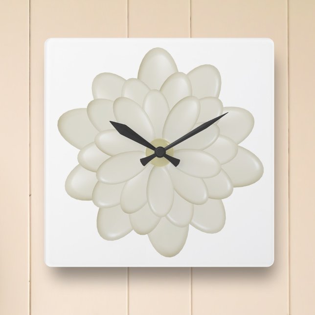 Modern Square Ivory Daisy Flower Kitchen Clock (A white and cream daisy flower square clock just for you)