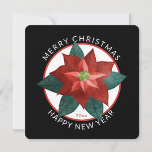 Modern Square Merry Christmas Large Red Poinsettia Holiday Card