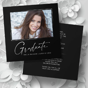 Modern Square Minimal Ink Script Graduate Photo Announcement