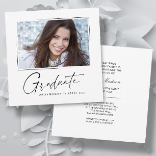 Modern Square Minimal Ink Script Graduate Photo Announcement