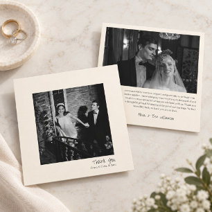 Modern Square Minimalist Ivory Handwritten Wedding Thank You Card