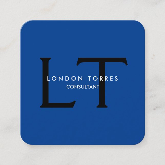 Modern Square Monogram Trendy Blue Black Business Card (Front)