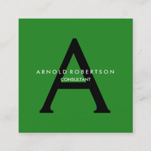 Modern Square Monogram Trendy Forest Green Black Business Card