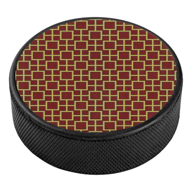 Modern Square Pattern Gold  Hockey Puck (3/4)