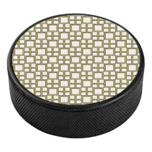 Modern Square Pattern Gold Hockey Puck