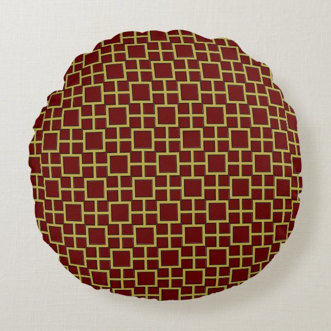 Modern Square Pattern Gold  Round Cushion (Front)