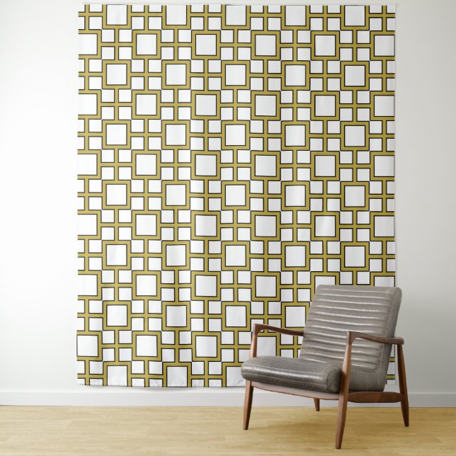 Modern Square Pattern Gold  Tapestry (In Situ)