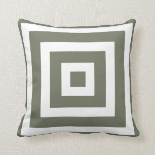 Modern Square Pattern in Olive Green and White Cushion