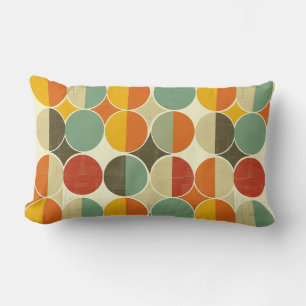 Modern Square Repeat Pattern Orange Sage Green Red Lumbar Cushion