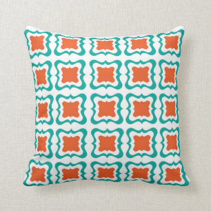 Modern Square Repeat Pattern Teal Orange White Cushion