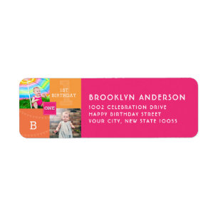 Modern Square Sketch ONE Girl Photo Birthday Party