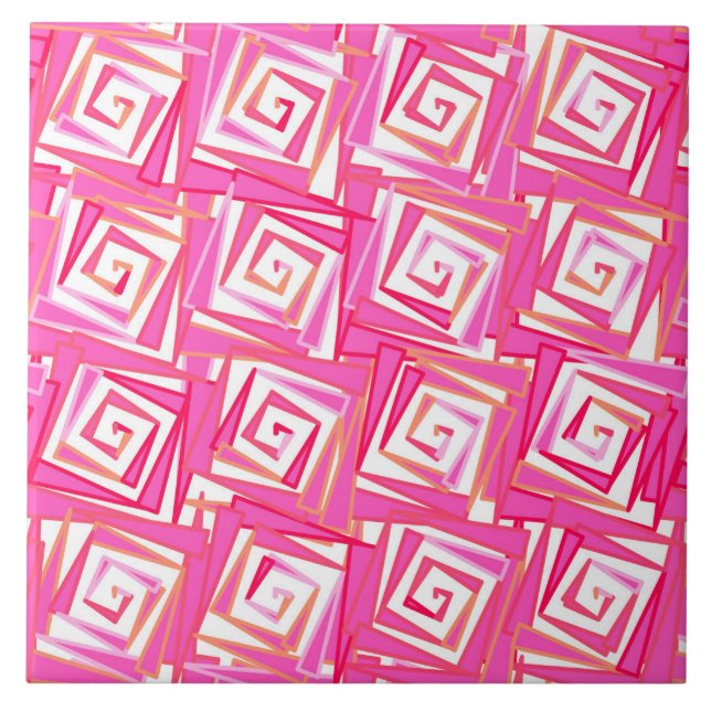 Modern Square Spirals, Coral Pink Tile (Front)