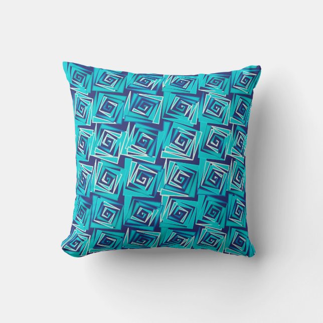 Modern Square Spirals, Navy and Aqua Cushion (Front)