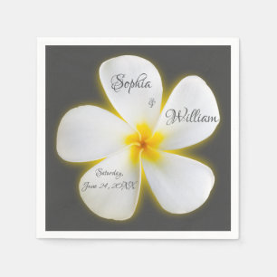 Modern Square White Plumeria Flower, Wedding Napkin