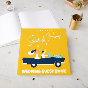 Modern Square Yellow Wedding Guest Book With A Car