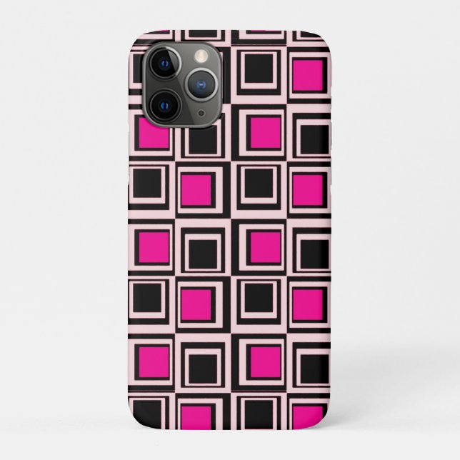Modern squares, light pink, hot pink and black Case-Mate iPhone case (Back)
