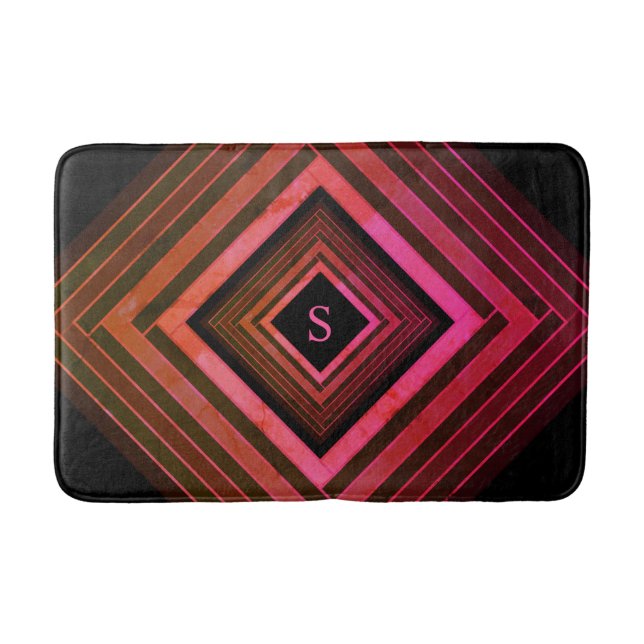 Modern Squares Rustic Pink Geometric Monogram Bath Mat (Front)