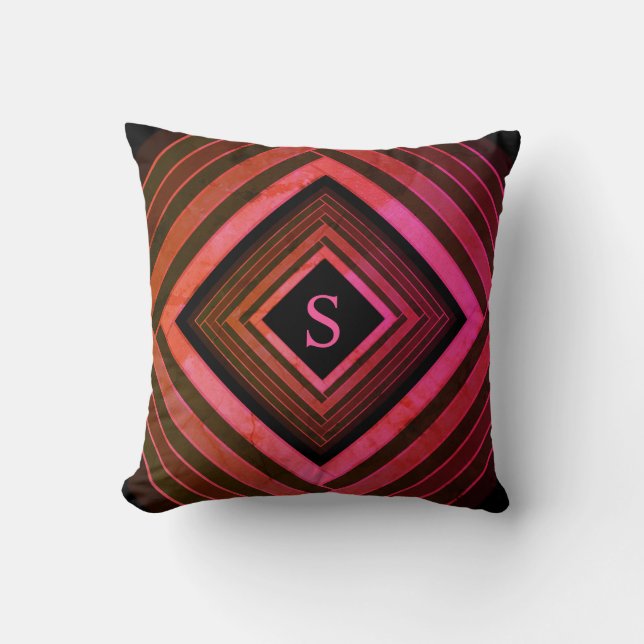 Modern Squares Rustic Pink Geometric Monogram Cushion (Front)