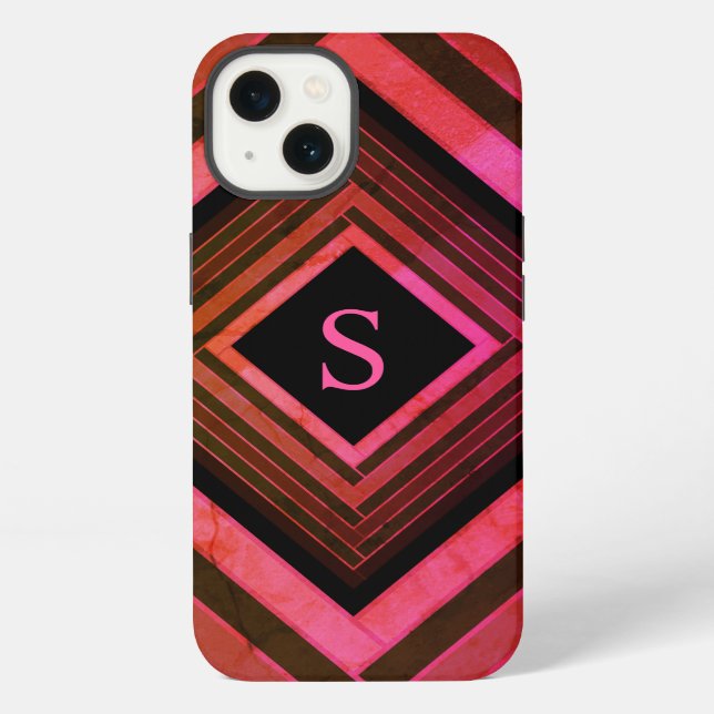 Modern Squares Rustic Pink Geometric Monogram iPhone Case (Back)