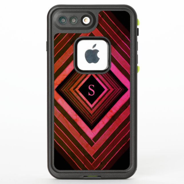 Modern Squares Rustic Pink Geometric Monogram LifeProof iPhone Case (Back)