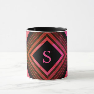 Modern Squares Rustic Pink Geometric Monogram Mug