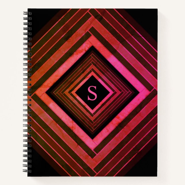 Modern Squares Rustic Pink Geometric Monogram Notebook (Front)
