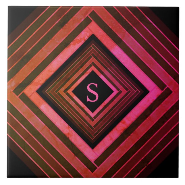Modern Squares Rustic Pink Geometric Monogram Tile (Front)