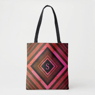 Modern Squares Rustic Pink Geometric Monogram Tote Bag