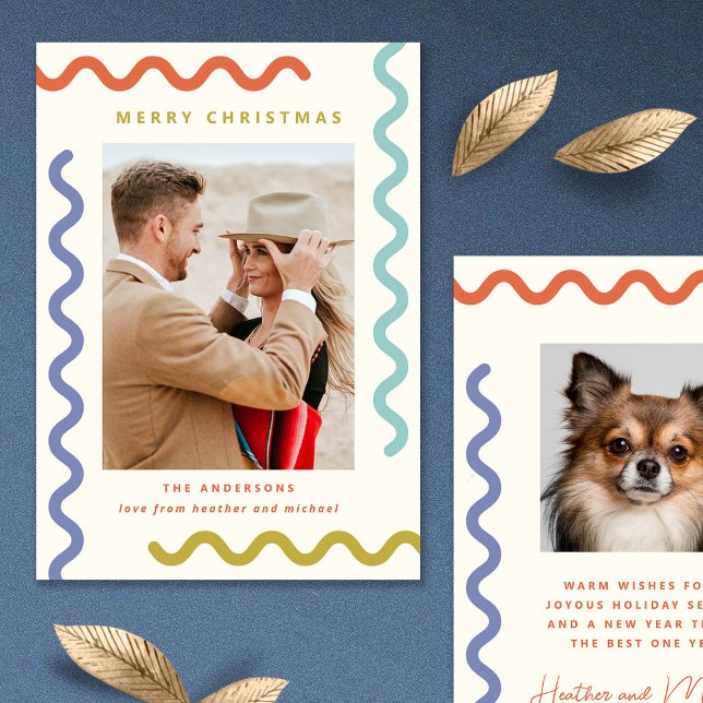 Modern Squiggle Unique Holiday Photo Card (Creator Uploaded)