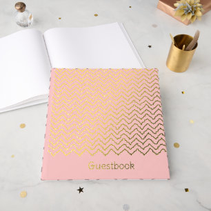 Modern Squiggly Zigzag Chevron Pattern On Pink Guest Book