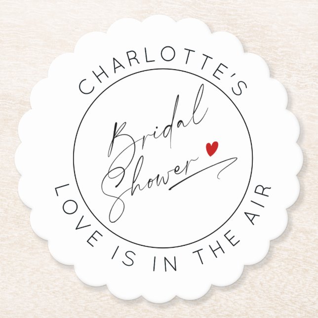 Modern srcipt Valentines Day Bridal shower Paper Coaster (Front)