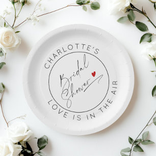 Modern srcipt Valentines Day Bridal shower Paper Plate