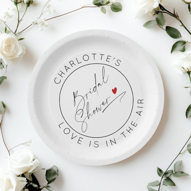 Modern srcipt Valentines Day Bridal shower Paper Plate (Creator Uploaded)