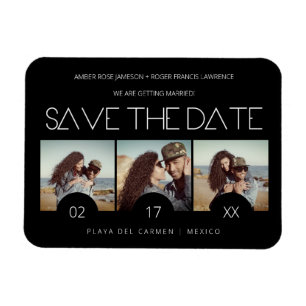 Modern Sript Elegant Romantic Three Photos Engaged Magnet