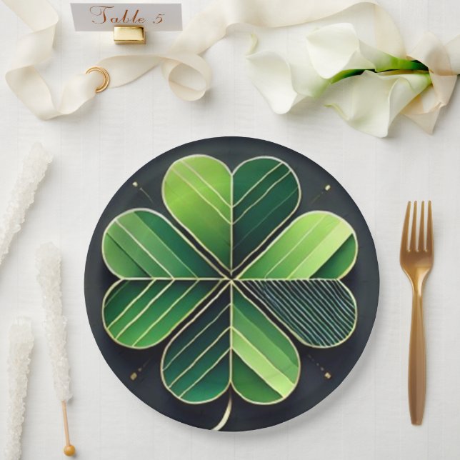 Modern St. Patrick's Day Green Shamrock Paper Plate (Wedding)