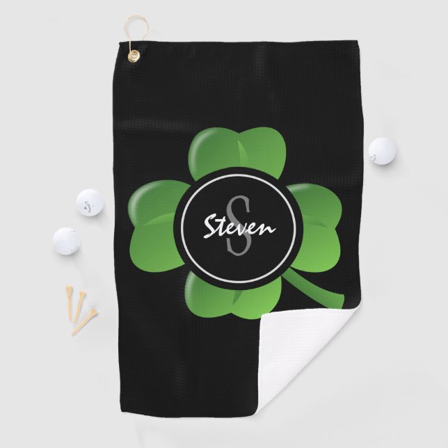 Modern St Patricks Day Lucky Green Shamrock Custom Golf Towel (InSitu)