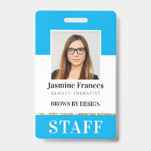 MODERN STAFF PHOTO ID work bold design aqua blue Badge