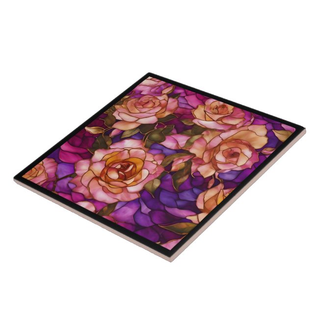 Modern Stained Glass Roses Elegant Collection Tile (Side)