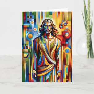 Modern Stained Glass Style Jesus Colourful Portrai Card