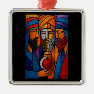 Modern Stained Glass Three Wise Men Metal Tree Decoration
